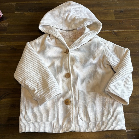 Zara Baby Corduroy Chore Jacket Hooded Cream Button Front Faux Fur 2T 3T - Picture 1 of 5